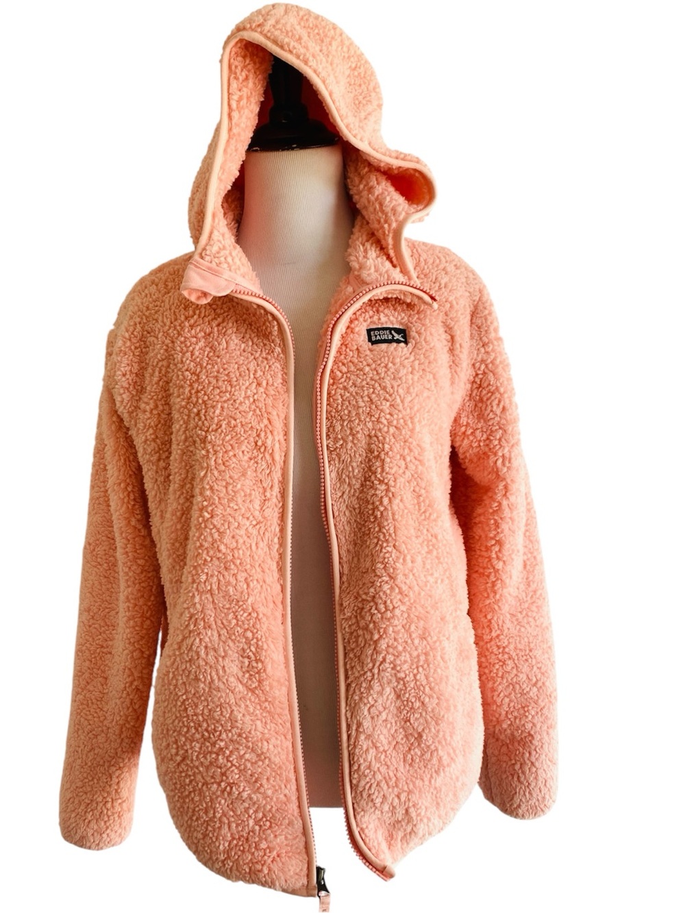 Eddie Bauer Youth Kid's High Pile Plush Sherpa Cozy Hooded Jacket Pink Large